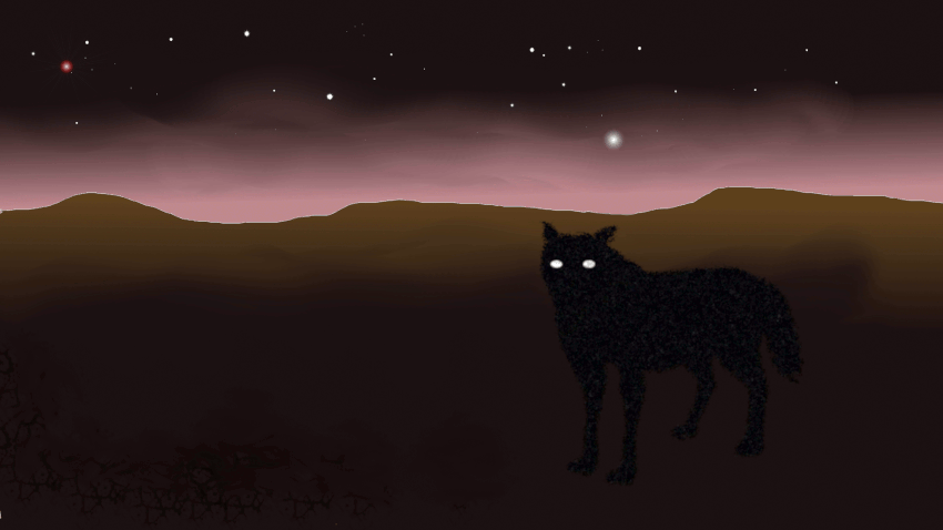 black dog on dark horizon